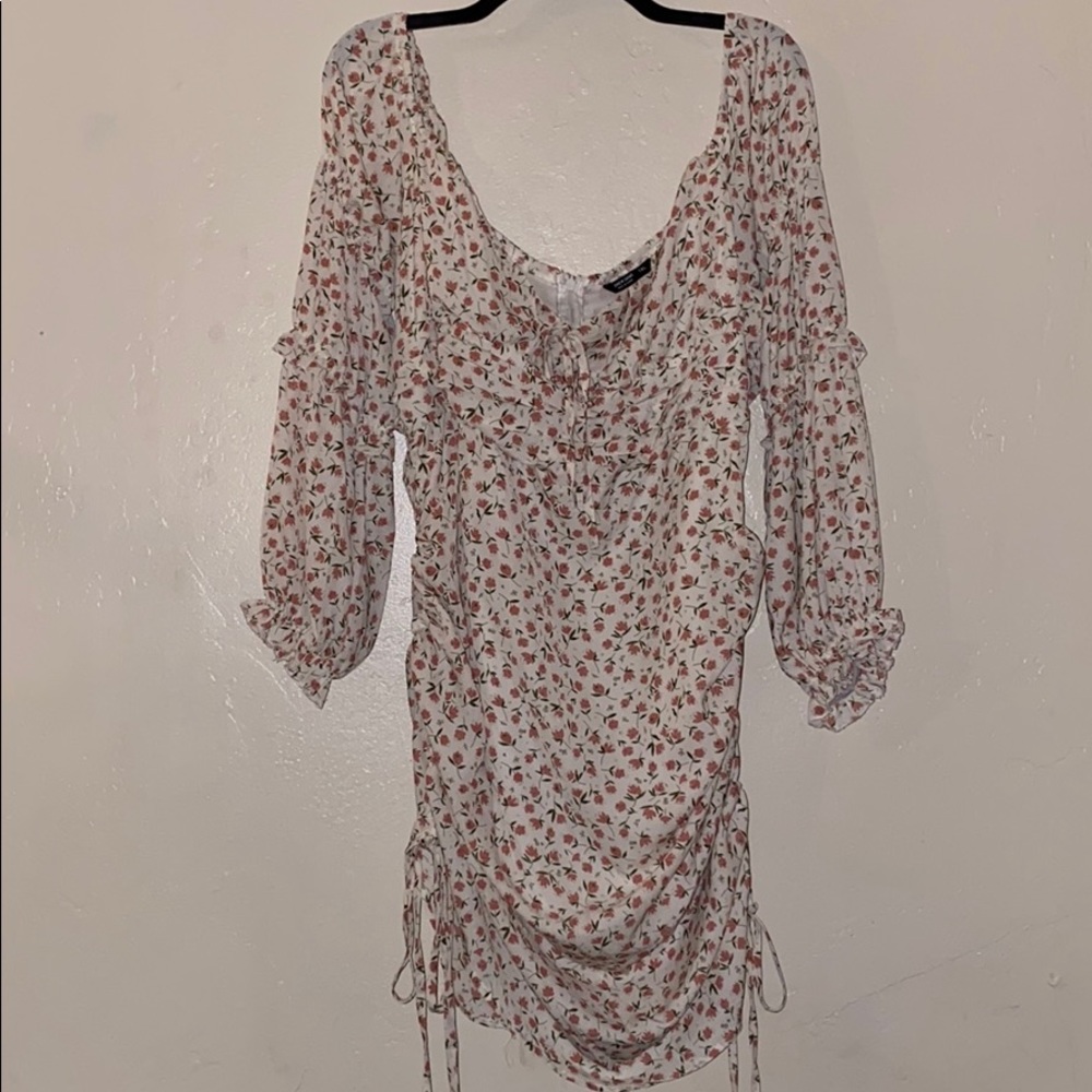 Floral print drawstring side milkmaid dress